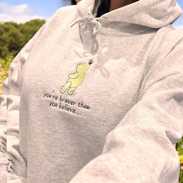 Embroidered Bear Sweatshirt: Braver Stronger Smarter, Positive Mind Gift - Image 2