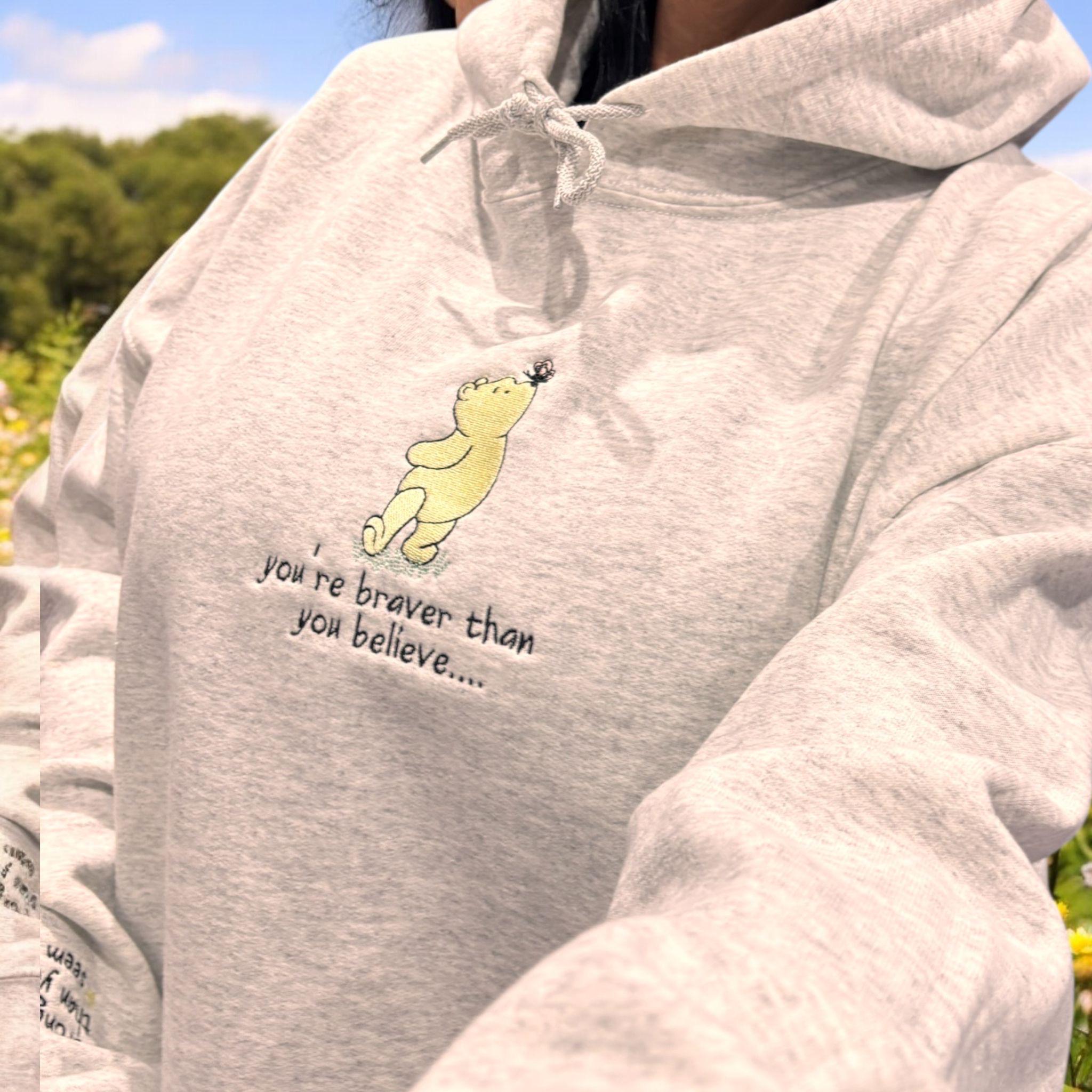 Embroidered Bear Sweatshirt: Braver Stronger Smarter, Positive Mind Gift - Image 2