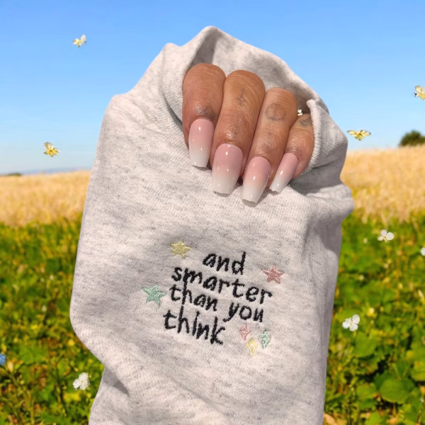 Embroidered Bear Sweatshirt: Braver Stronger Smarter, Positive Mind Gift - Image 4