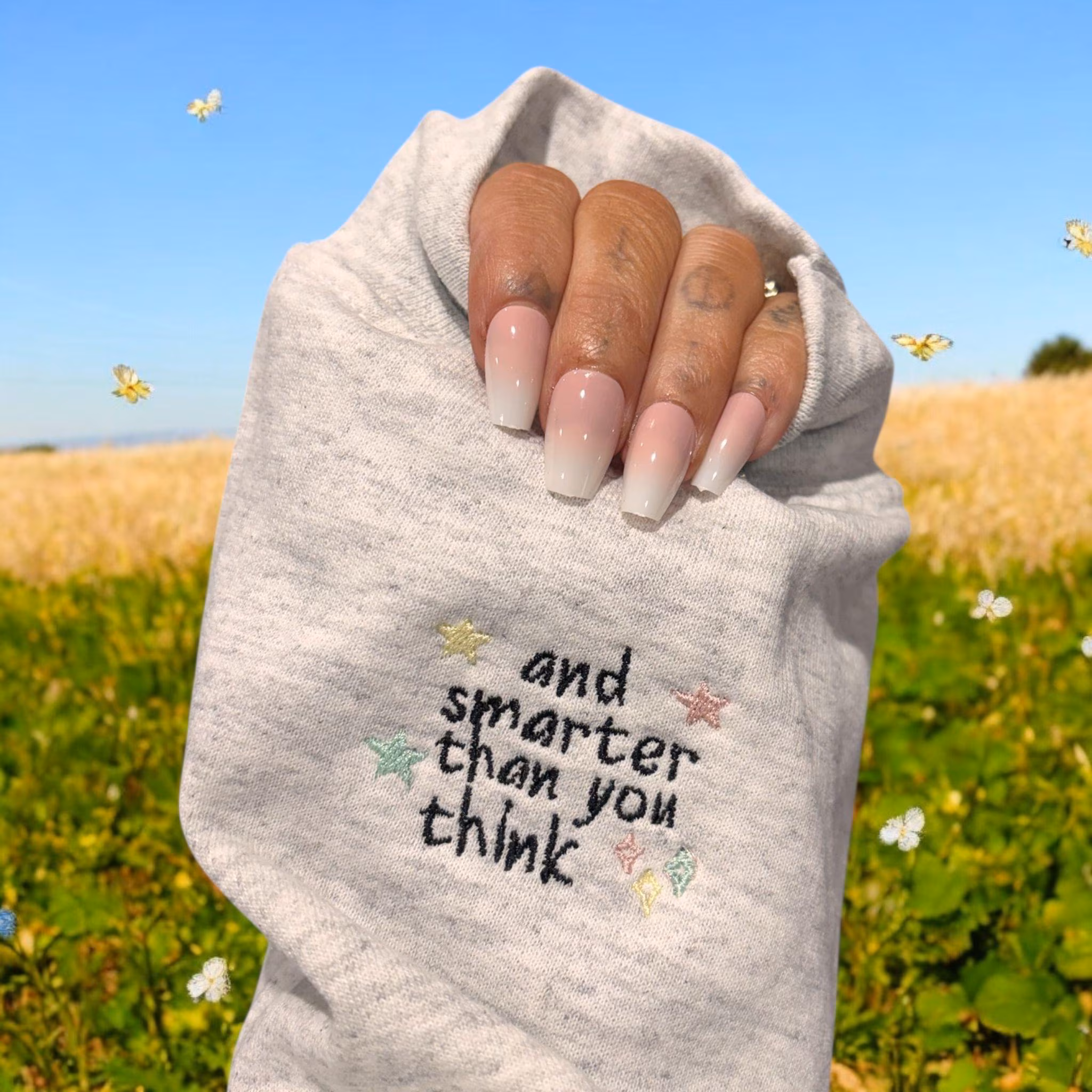 Embroidered Bear Sweatshirt: Braver Stronger Smarter, Positive Mind Gift - Image 4