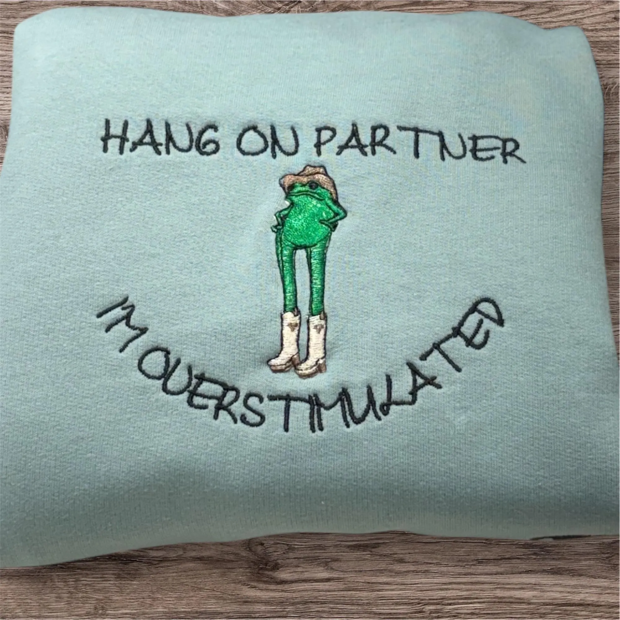 Embroidered Frog Cowboy T-shirt: Overstimulated Slogan, Countrycore Clothing