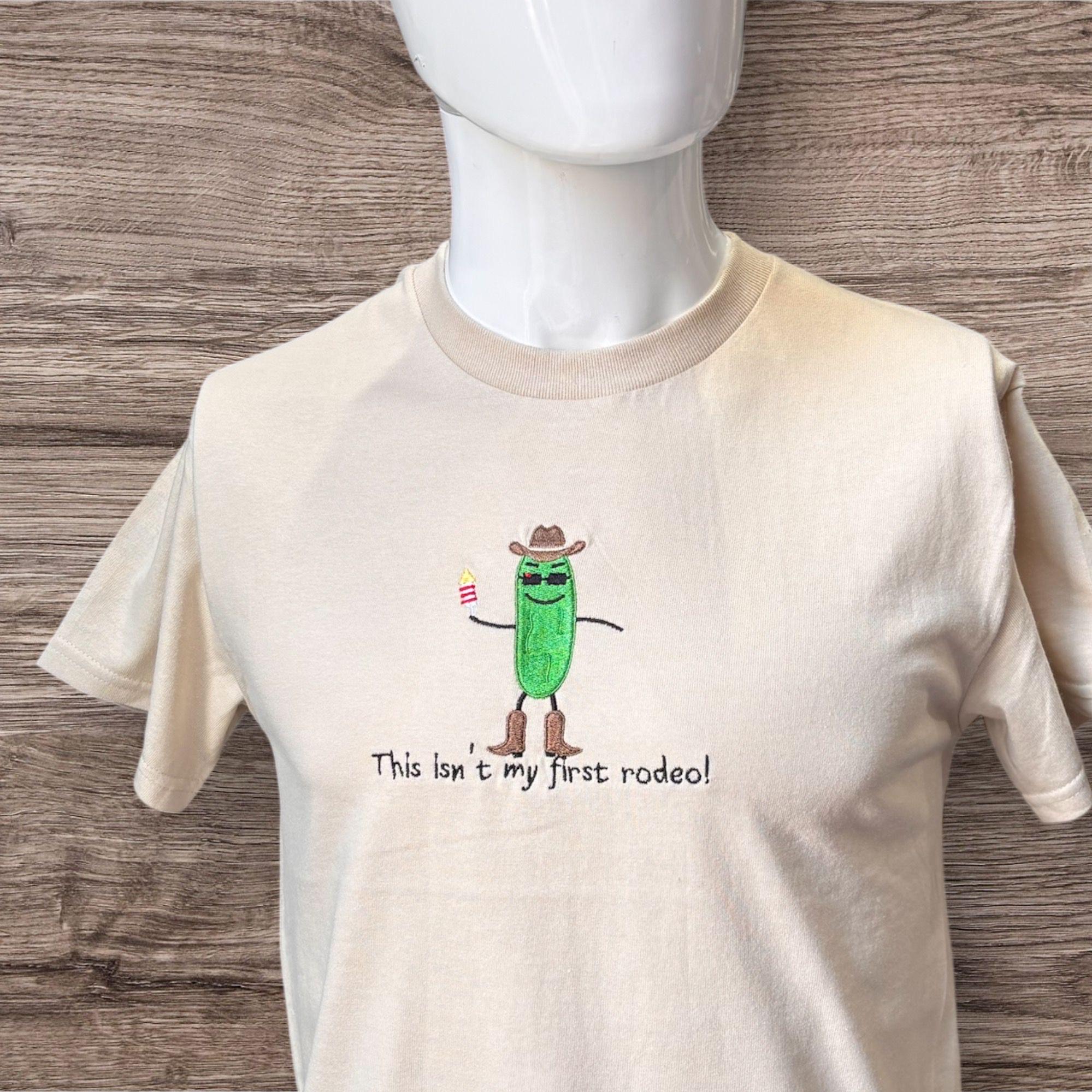 Embroidered Pickle Cowboy T-Shirt: Funny Westerncore Clothing - Image 2