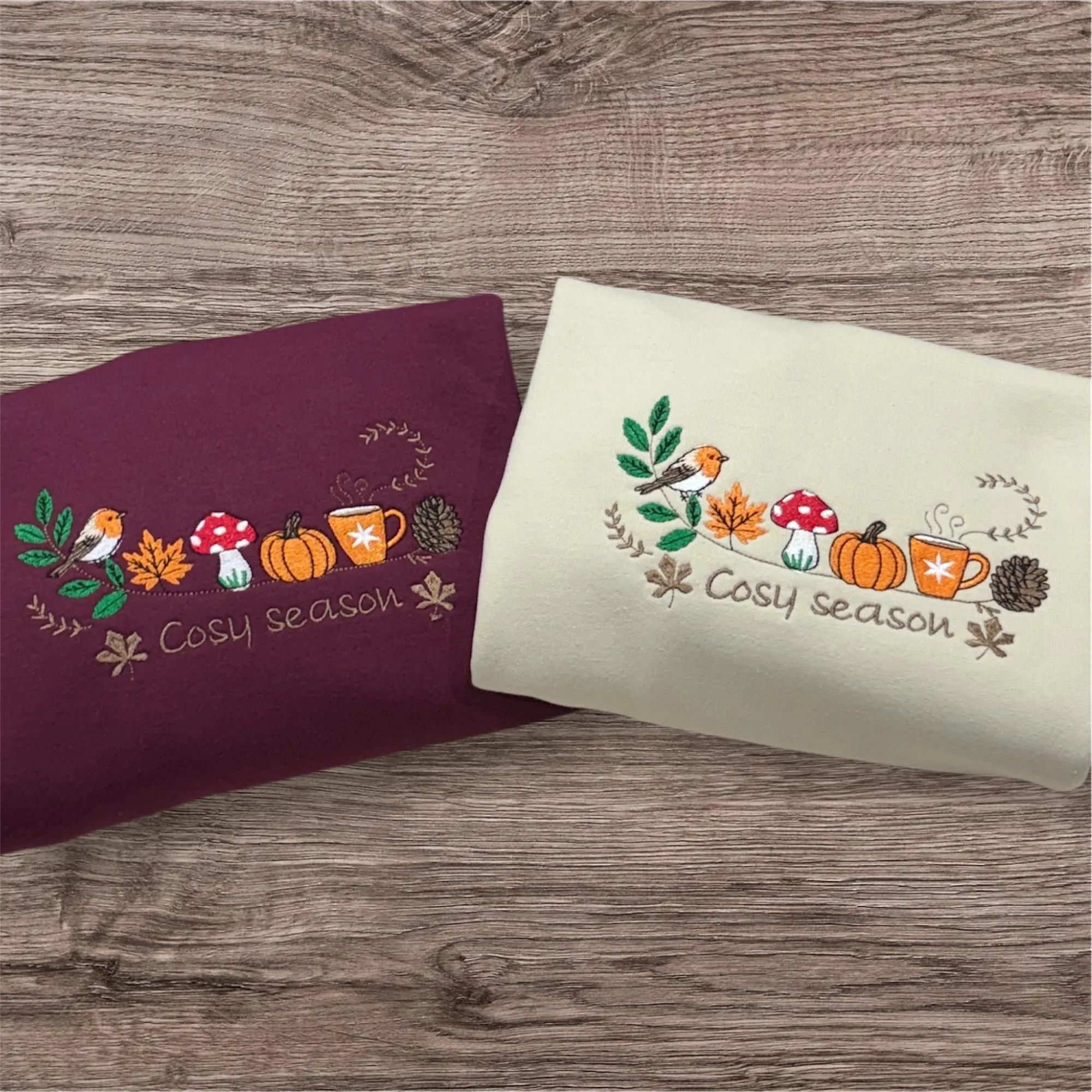 Embroidered cosy season, robin bird,pumpkin, sweatshirt, hoodie,crew neck, ladies fashion. Season jumper, autumn/fall leaves. - Image 5