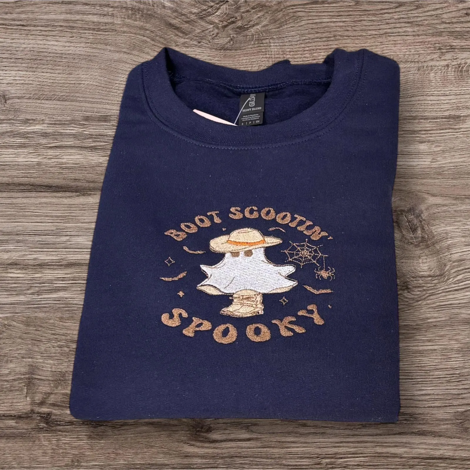 Embroidered Cowboy Ghost Sweatshirt: Boot Scootin' Spooky Western Halloween - Image 4