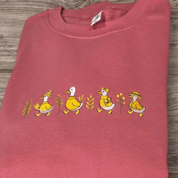 Embroidered Geese Sweatshirt: Autumn Leaves Crew Neck Jumper - Image 2