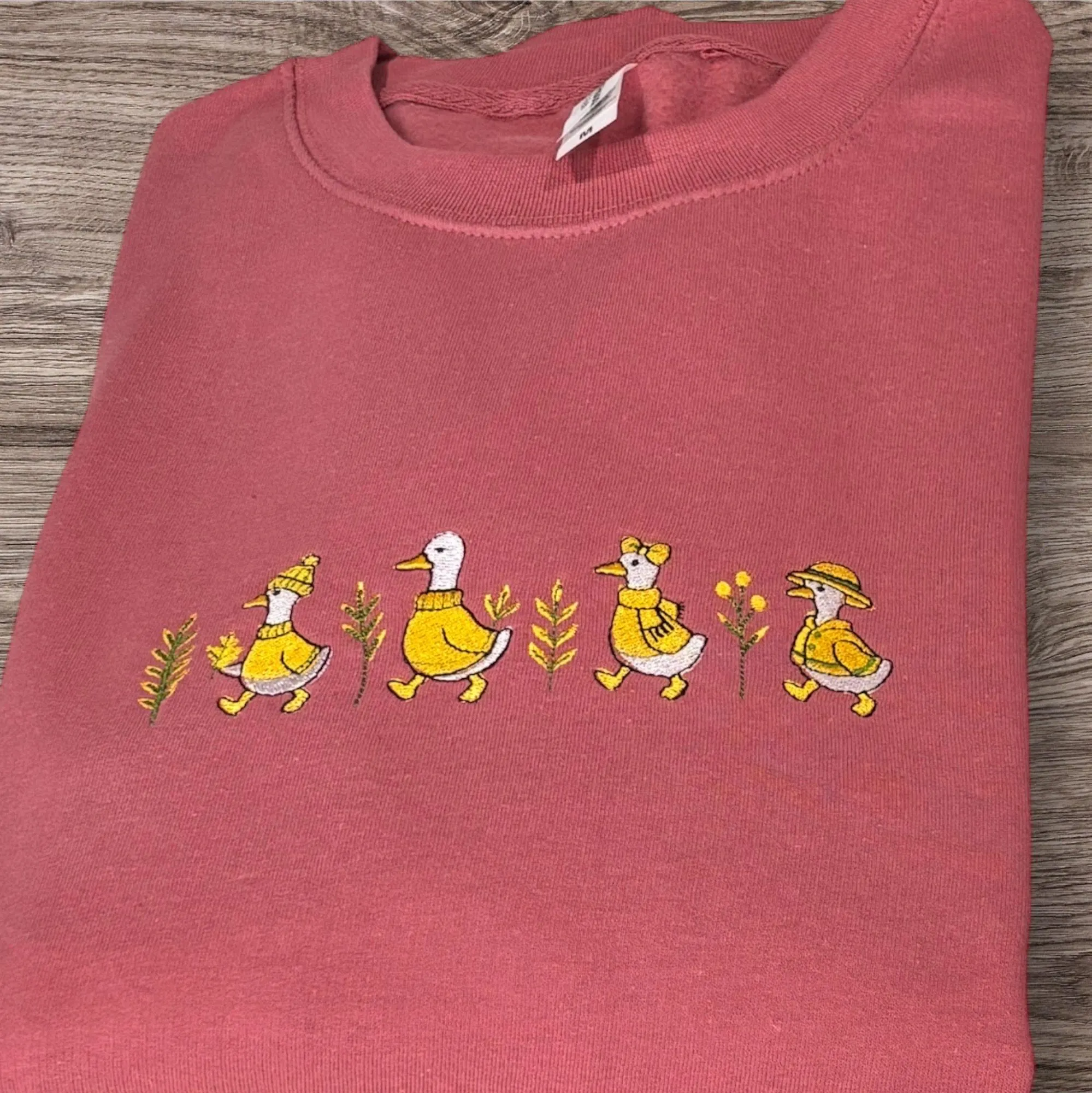 Embroidered Geese Sweatshirt: Autumn Leaves Crew Neck Jumper - Image 2