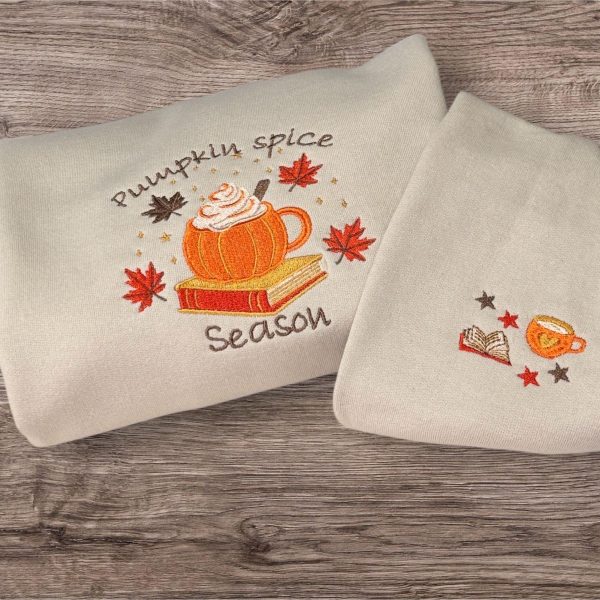 Embroidered Pumpkin Spice Sweatshirt: Autumn Leaves Season Jumper - Image 3