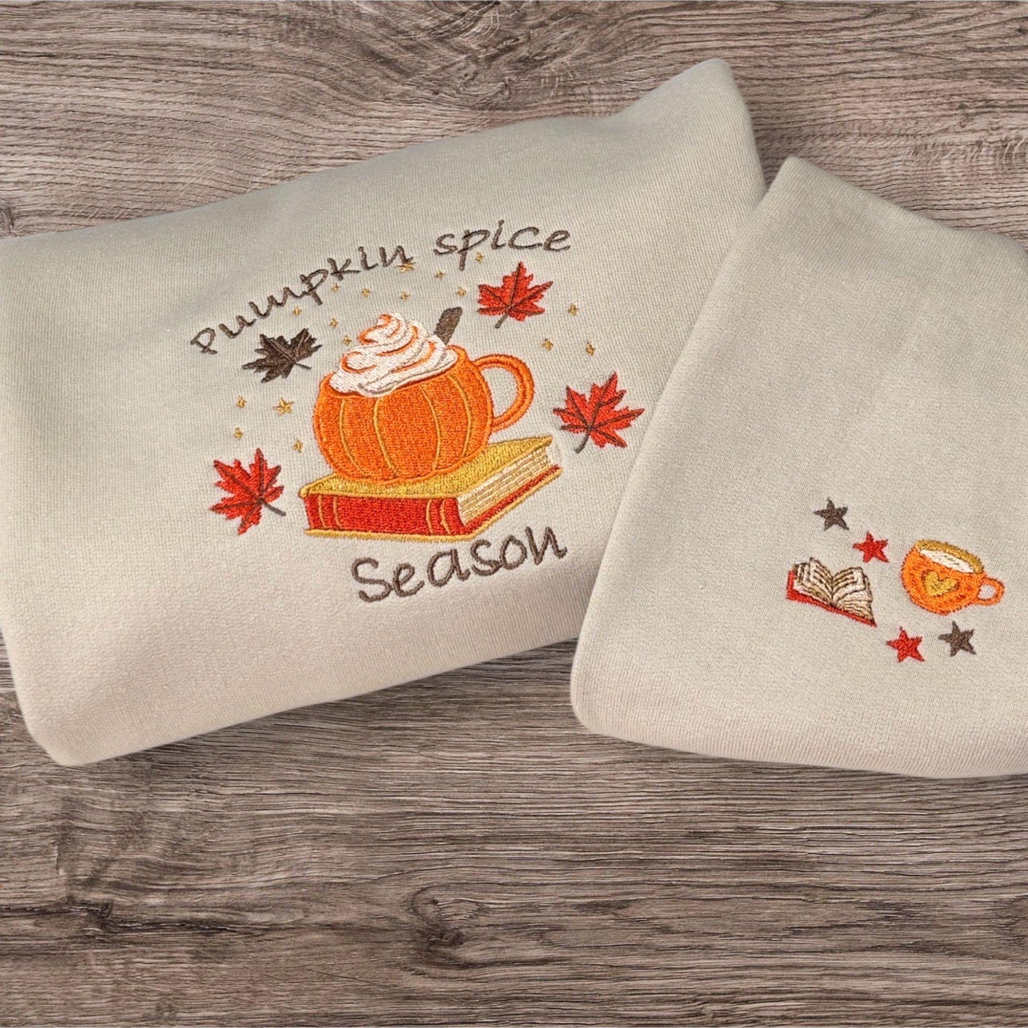 Embroidered Pumpkin Spice Sweatshirt: Autumn Leaves Season Jumper - Image 3