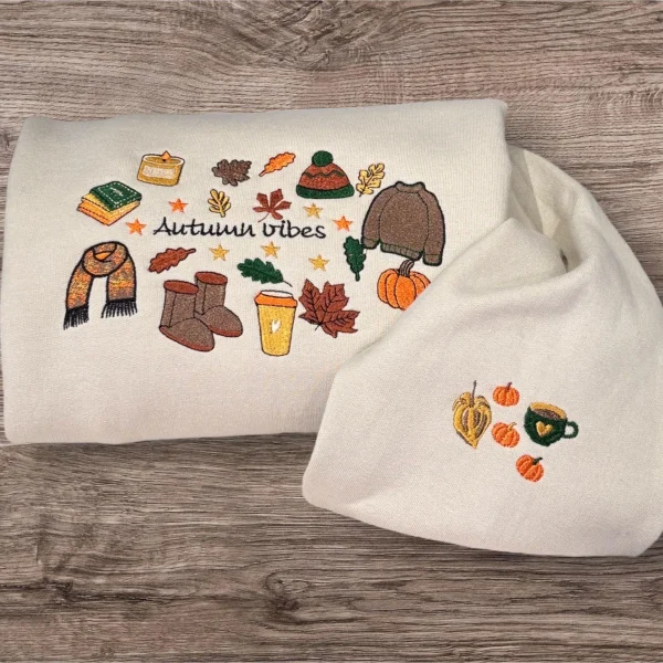 Embroidered Autumn Sweatshirt: Cozy Fall Vibes Jumper - Image 3