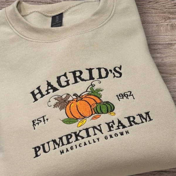 Embroidered Pumpkin Farm Sweatshirt: Vintage Halloween Hoodie - Image 2