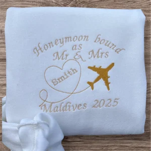 Personalised Honeymoon Sweatshirt or Hoodie: Embroidered Newlywed Clothing