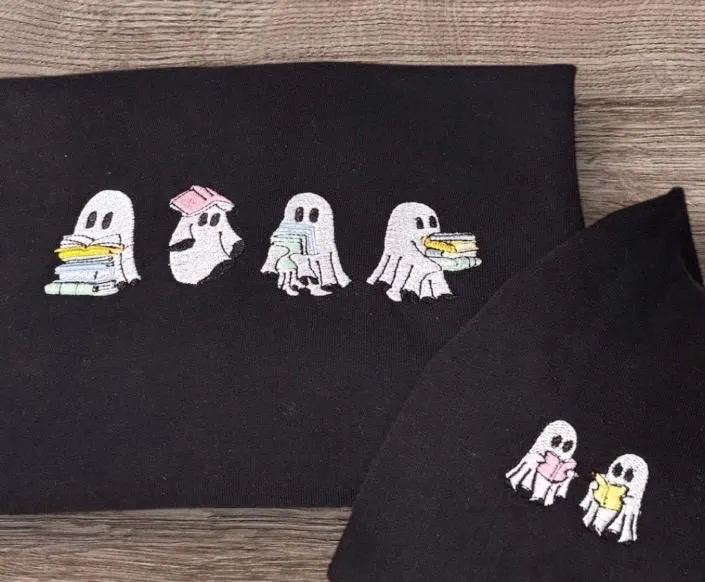 Embroidered Ghost Reading Book Sweatshirt: Spooky Halloween Hoodie - Image 3