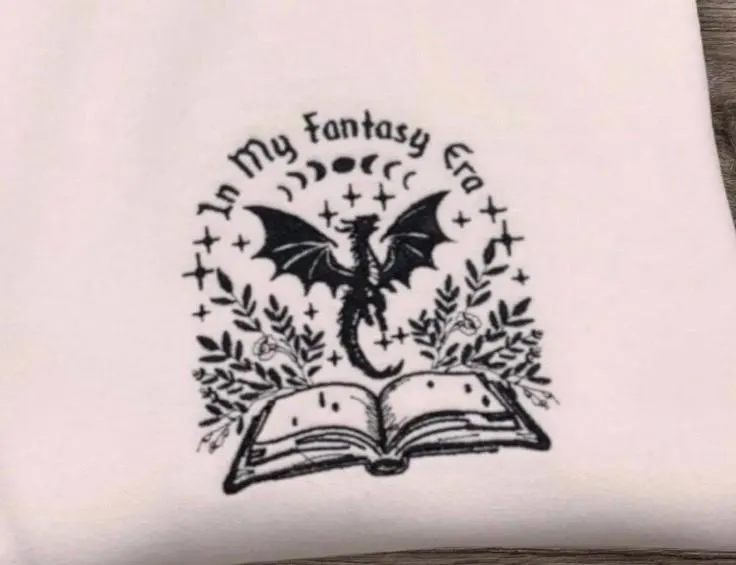 Embroidered Fantasy Era Sweatshirt: Book Dragon Crew Neck - Image 2