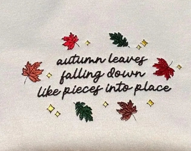Embroidered Autumn Leaves Sweatshirt: Cosy Crew Neck Jumper - Image 2