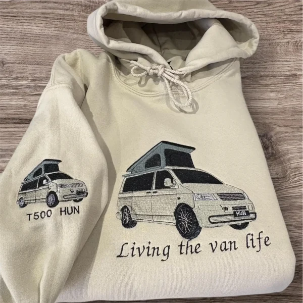 Embroidered Personalized Camper Van Hoodie: Custom Color & Number - Image 2