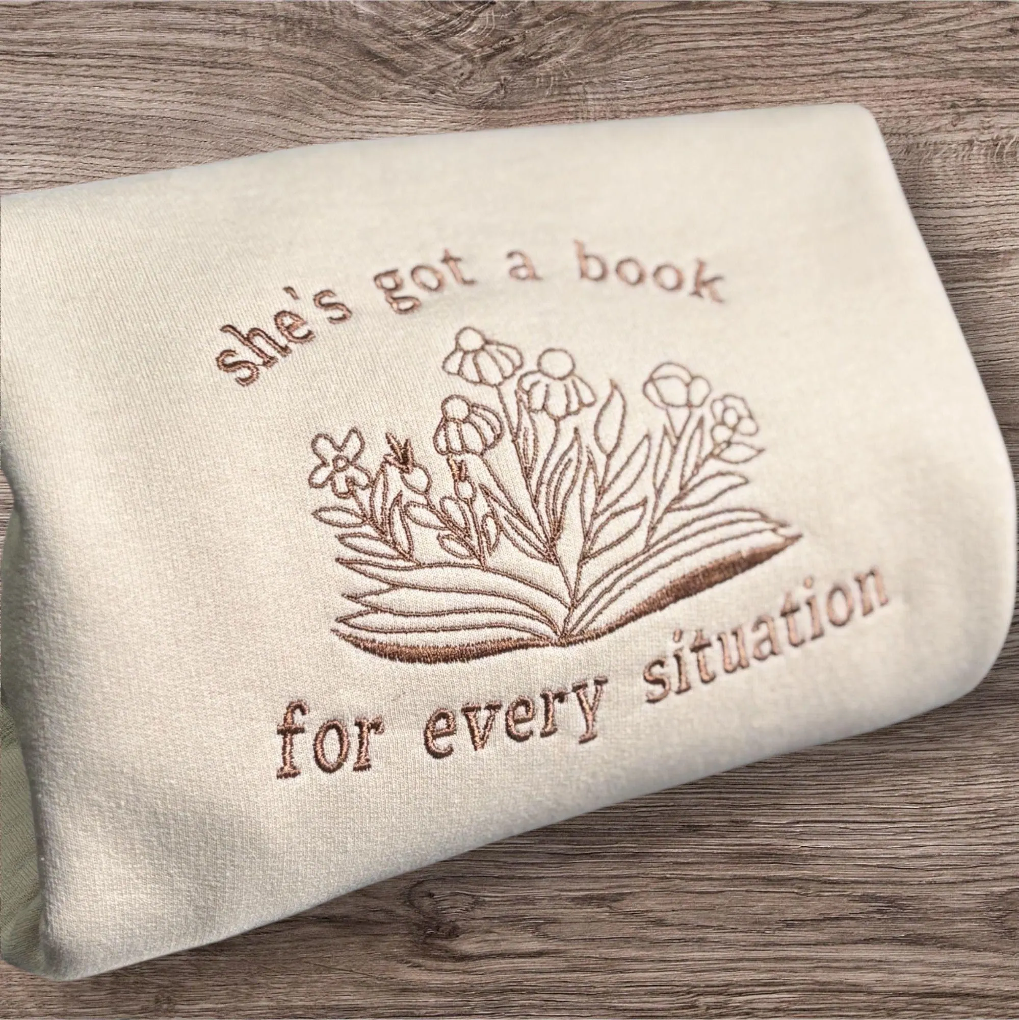 Embroidered 'Book For Every Situation' Sweatshirt: Reading Lover Crew Neck - Image 3