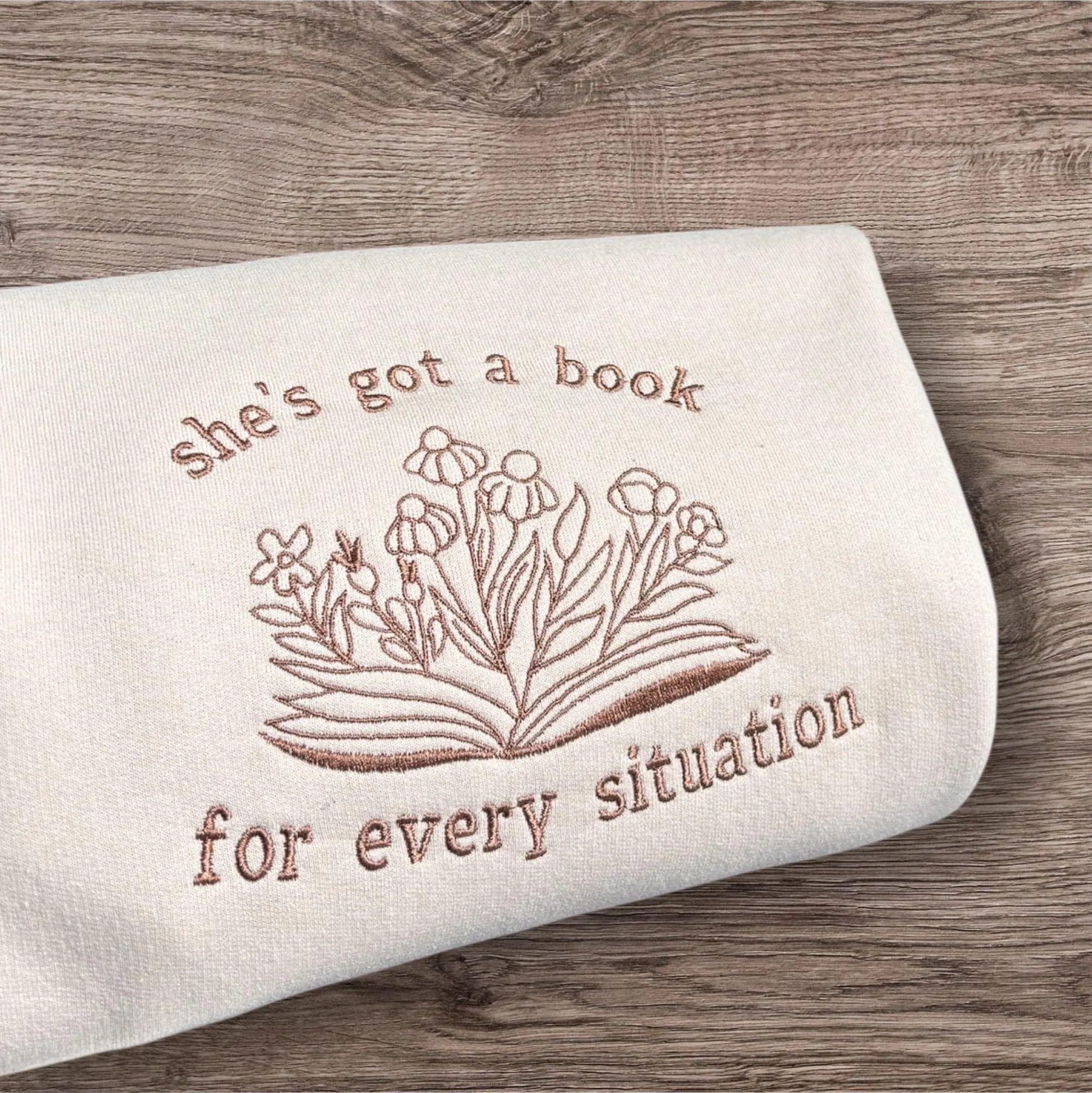 Embroidered 'Book For Every Situation' Sweatshirt: Reading Lover Crew Neck - Image 4