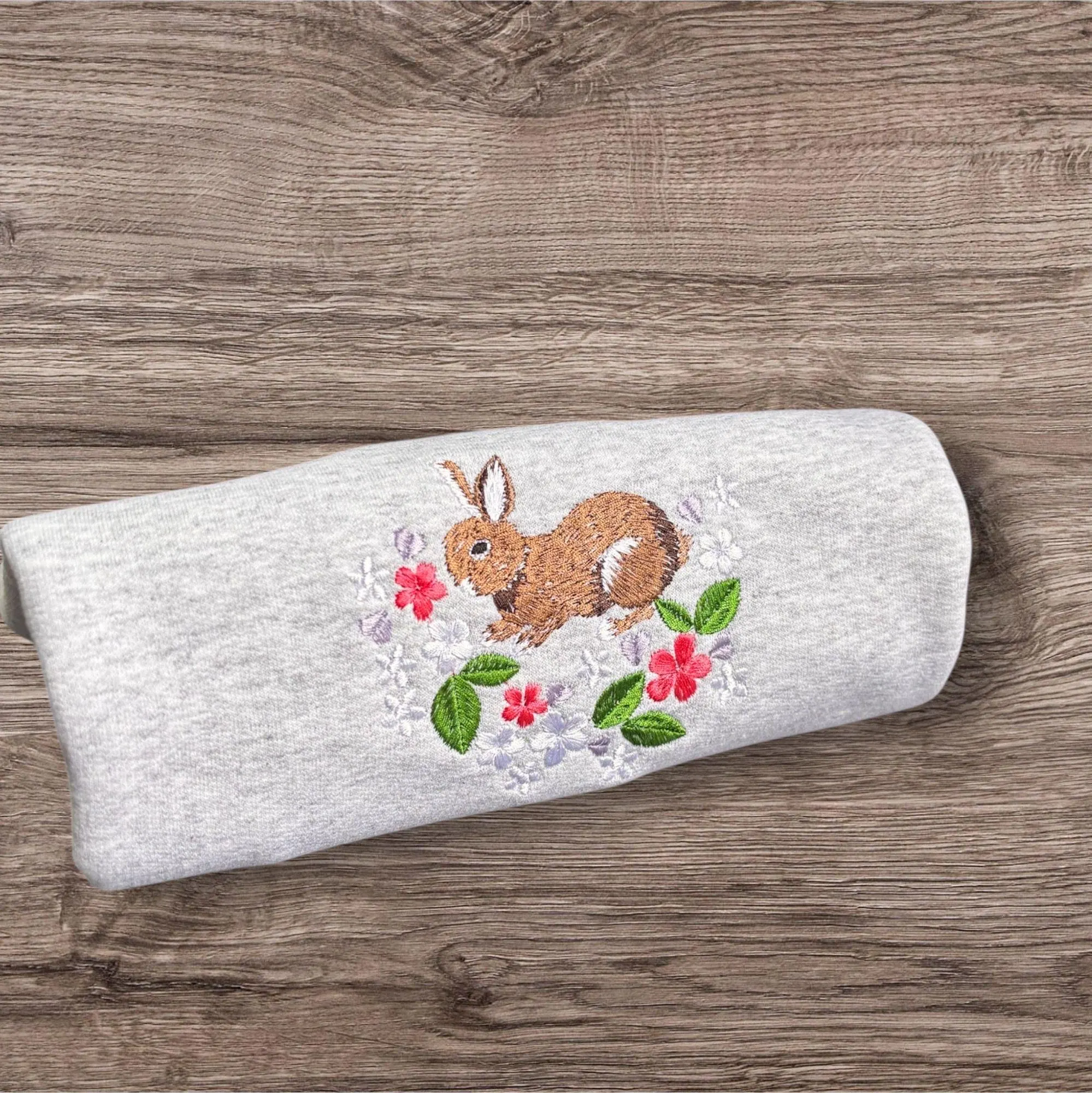 Embroidered Rabbit Sweatshirt: Spring Flower Hedgerow Design - Image 4