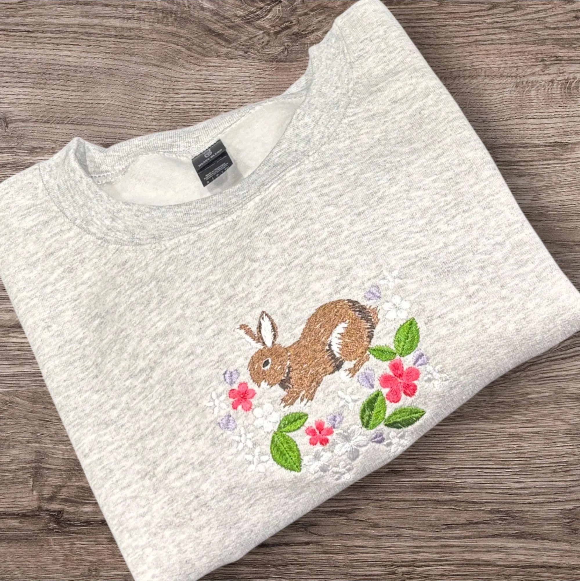 Embroidered Rabbit Sweatshirt: Spring Flower Hedgerow Design - Image 5