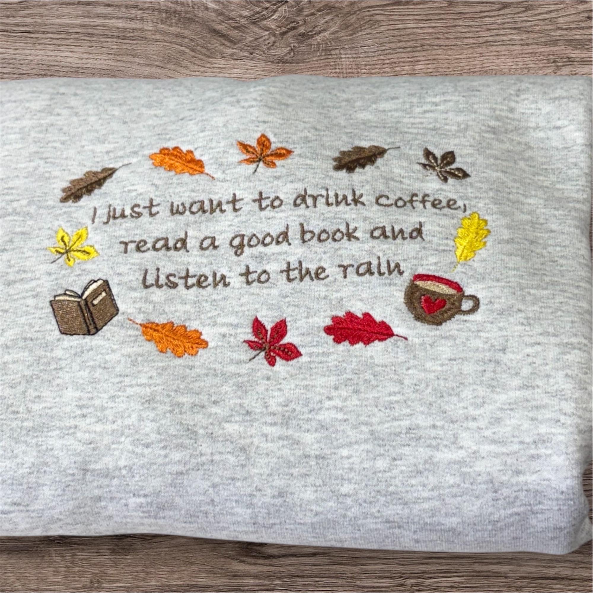 Embroidered Autumn Leaves Sweatshirt: Cozy Tea & Book Lover Gift - Image 4