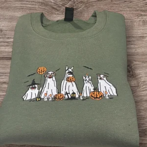 Halloween Ghostie Dogs Embroidered Sweatshirt Or Hoodie.
