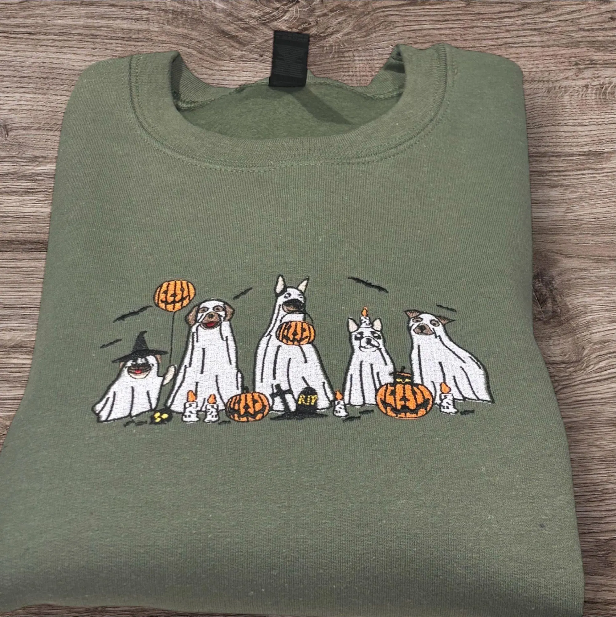 Halloween Ghostie Dogs Embroidered Sweatshirt Or Hoodie.