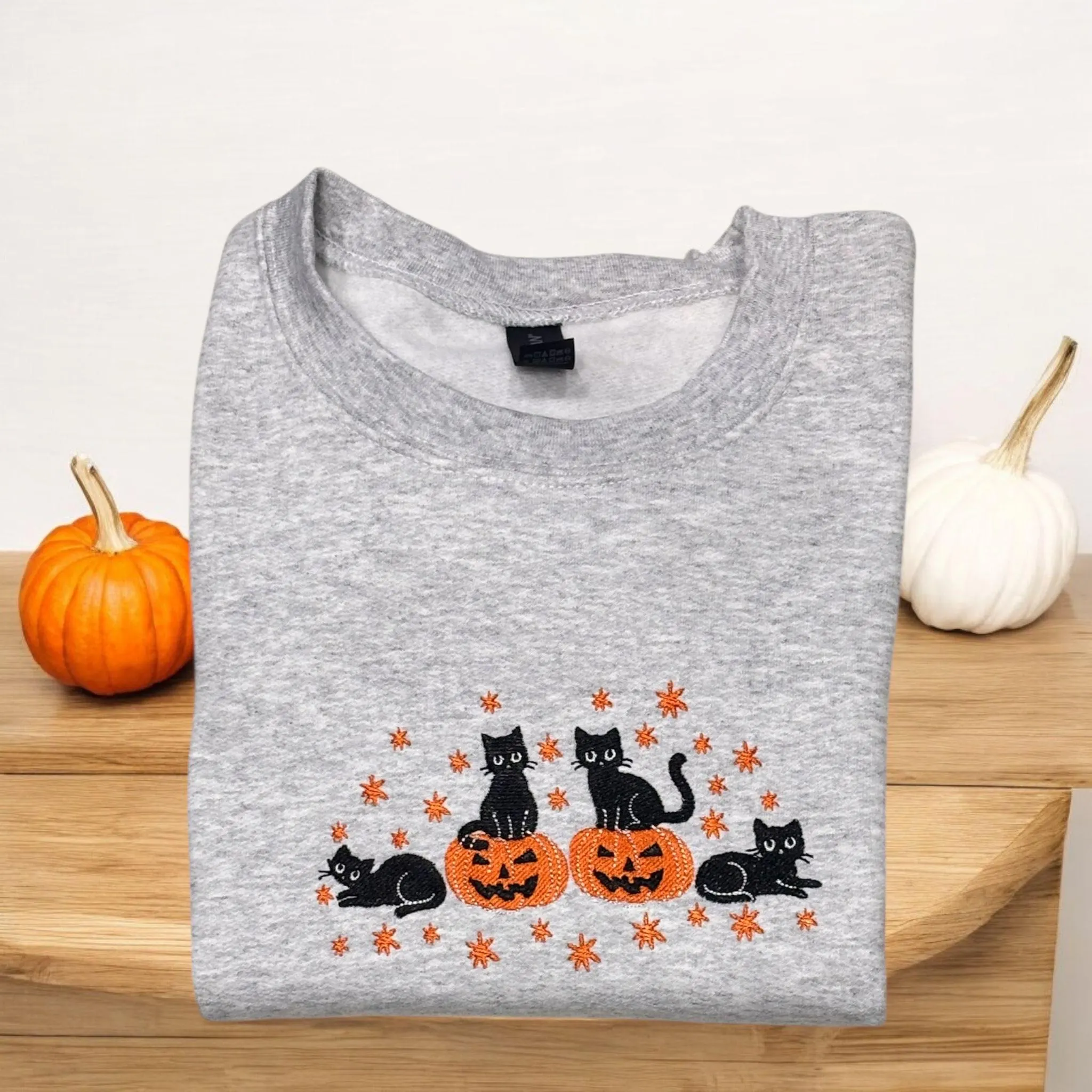 Halloween cats and pumpkins embroidered sweatshirt or hoodie. - Image 2