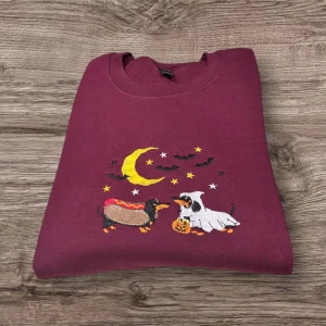 Halloween Dacshund sausage Dogs Embroidered Sweatshirt Or Hoodie.