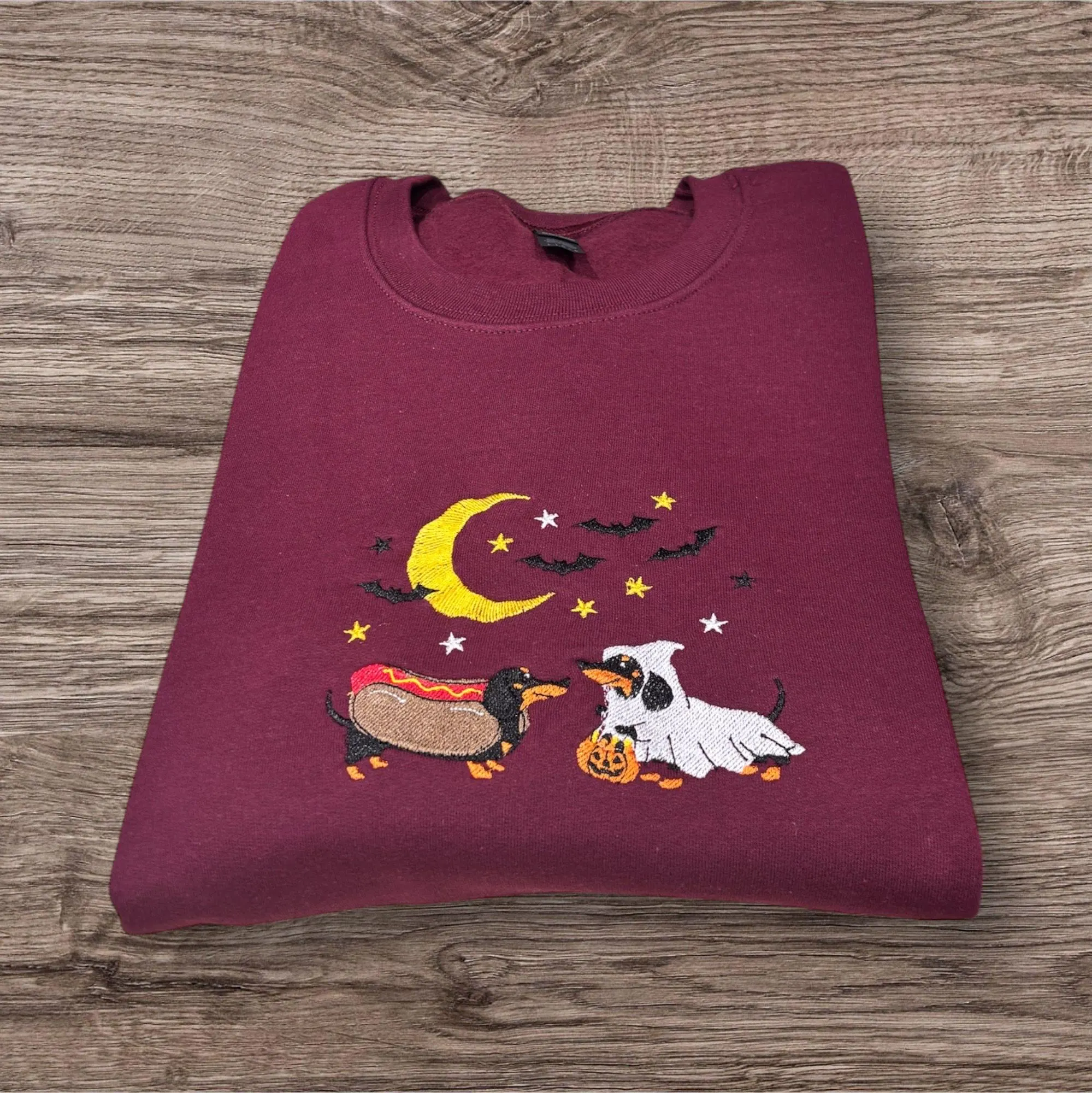 Halloween Dacshund sausage Dogs Embroidered Sweatshirt Or Hoodie.