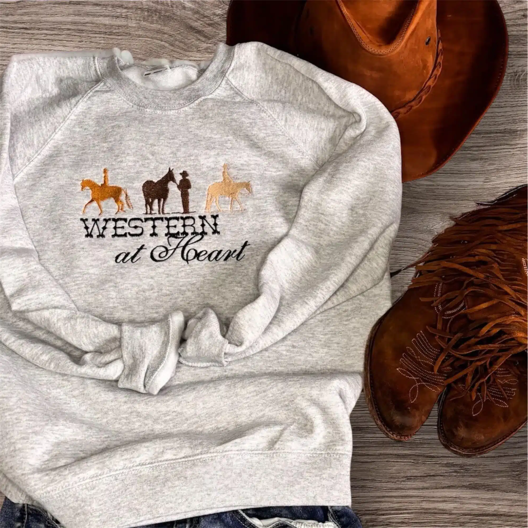 Embroidered Western Heart Sweatshirt: Country Style Jumper