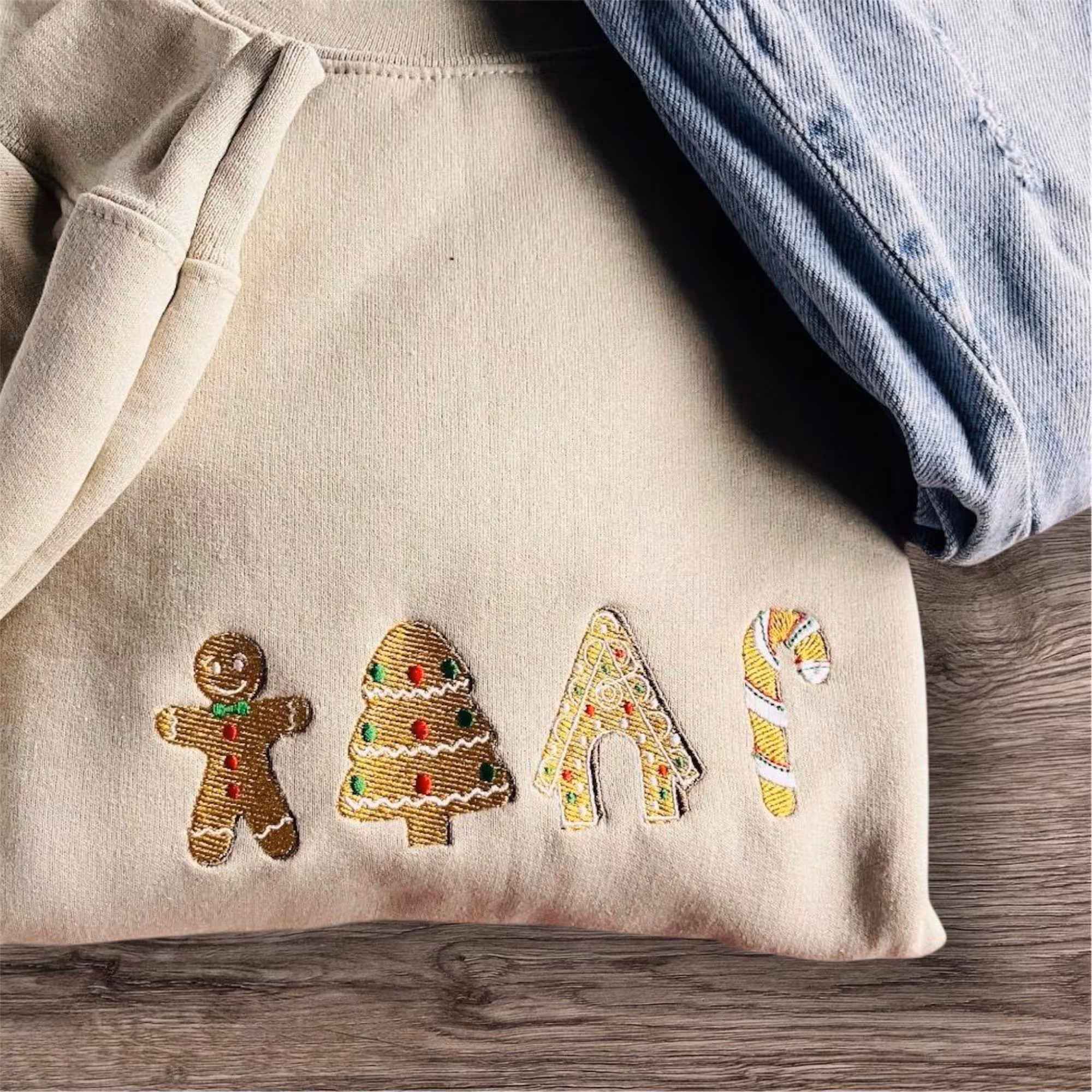 Embroidered Gingerbread Christmas Sweatshirt: Unisex Festive Jumper