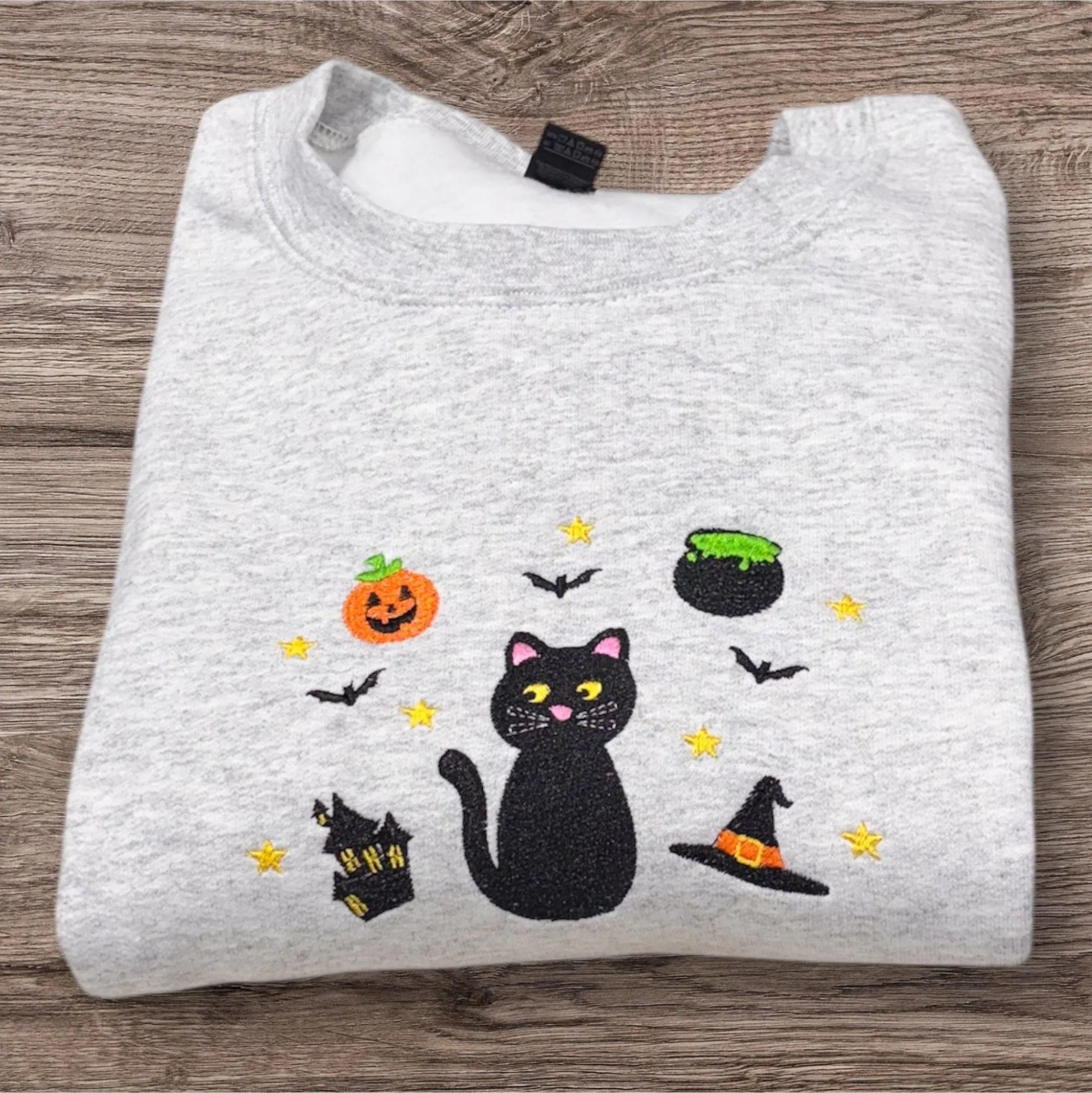 Halloween Cat, Spooky Icon Embroidered Sweatshirt Or Hoodie.