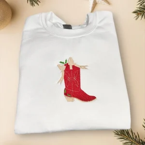 Embroidered Cowboy Boots Sweatshirt: Western Christmas Jumper
