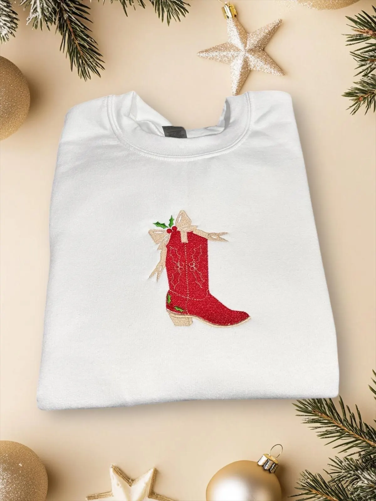 Embroidered Cowboy Boots Sweatshirt: Western Christmas Jumper