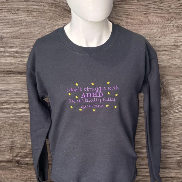 Embroidered ADHD Sweatshirt: Funny Mental Health Hoodie - Image 2