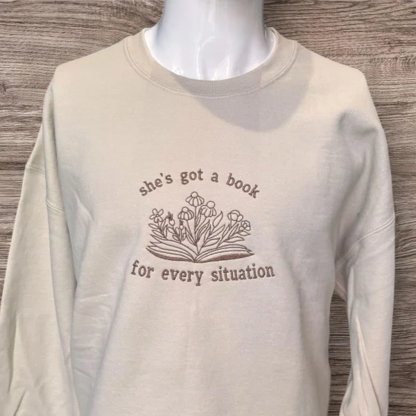 Embroidered 'Book For Every Situation' Sweatshirt: Reading Lover Crew Neck - Image 2