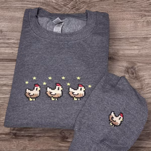 Embroidered row of chickens sweatshirt or hoodie.
