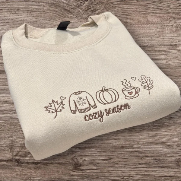 Cozy season Autumn/Fall Icon Embroidered Sweatshirt Or Hoodie.