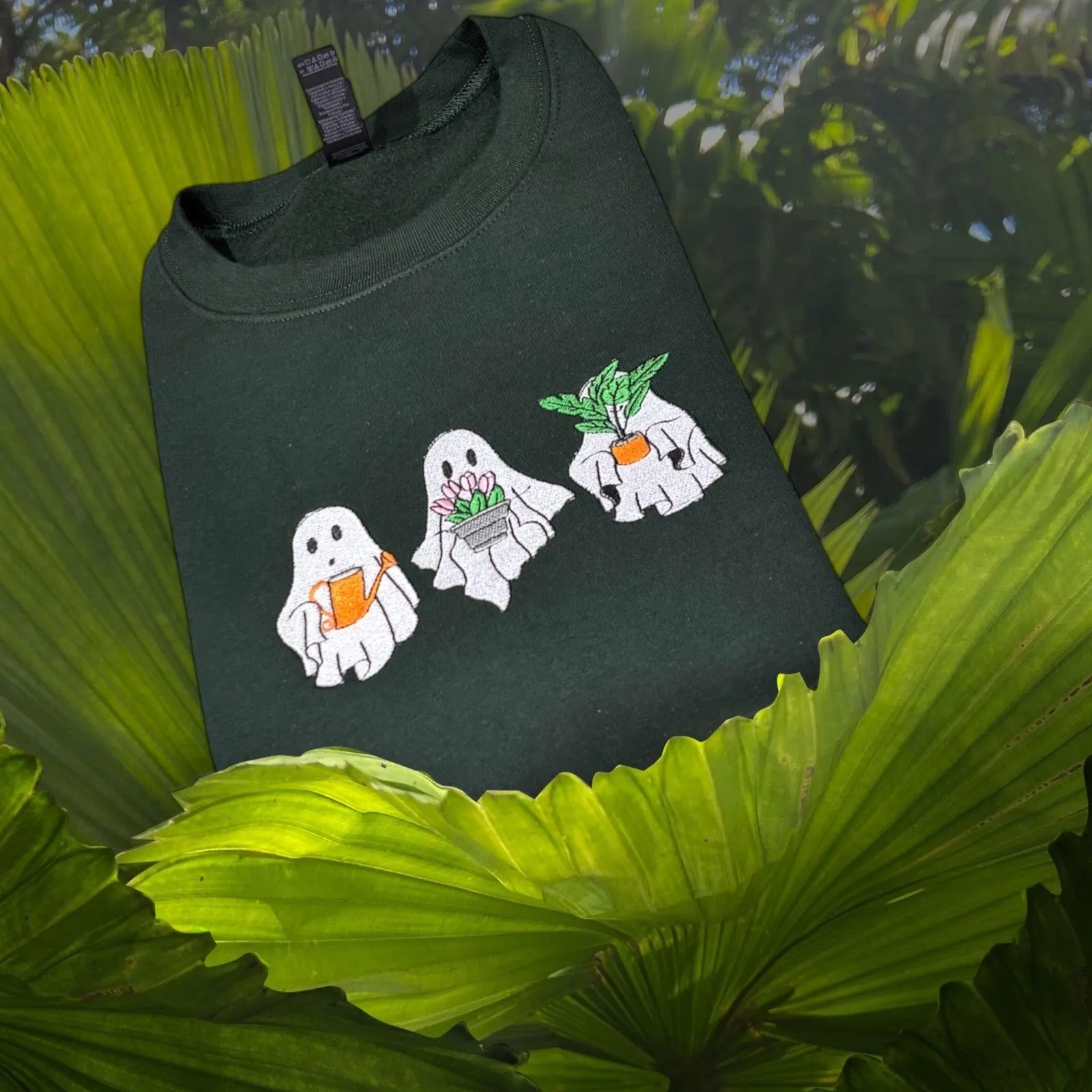 Embroidered Spooky Ghost Plant Sweatshirt: Halloween Pullover - Image 2