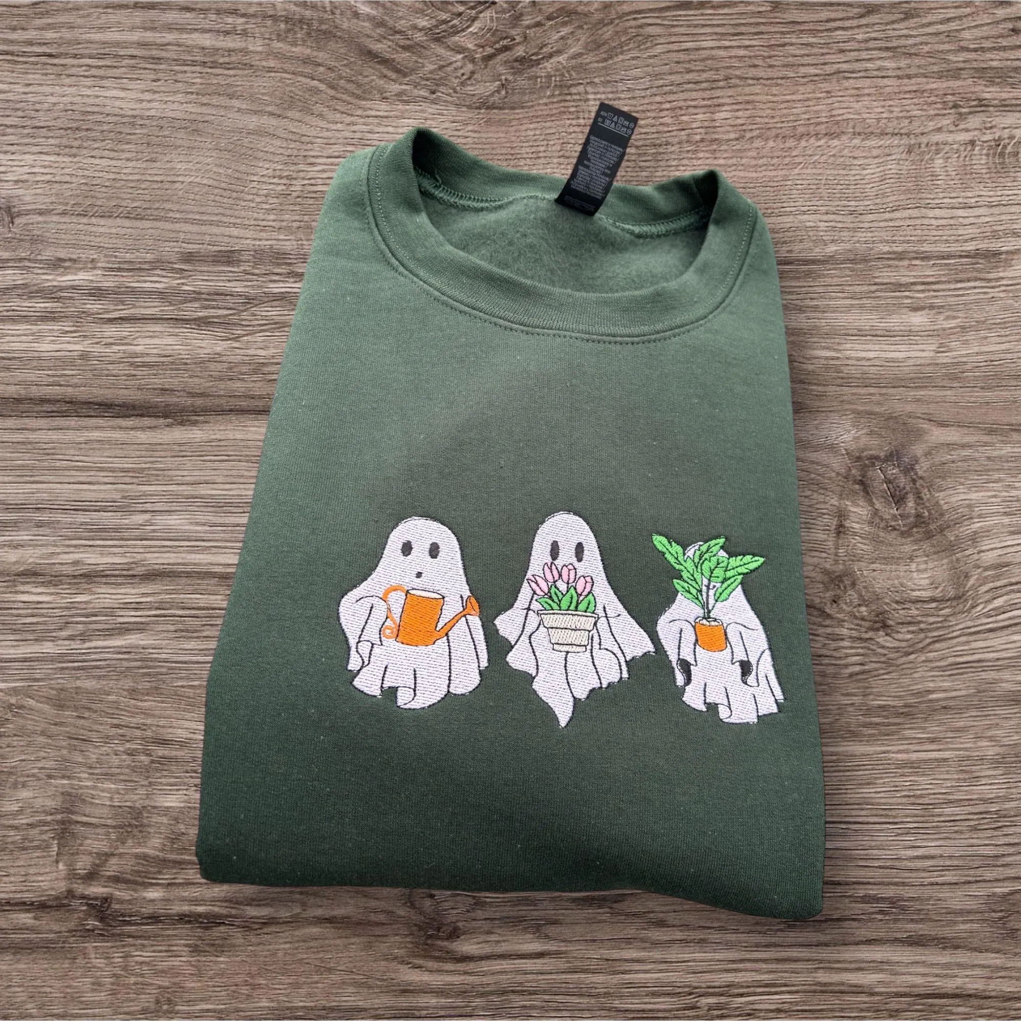 Embroidered Spooky Ghost Plant Sweatshirt: Halloween Pullover