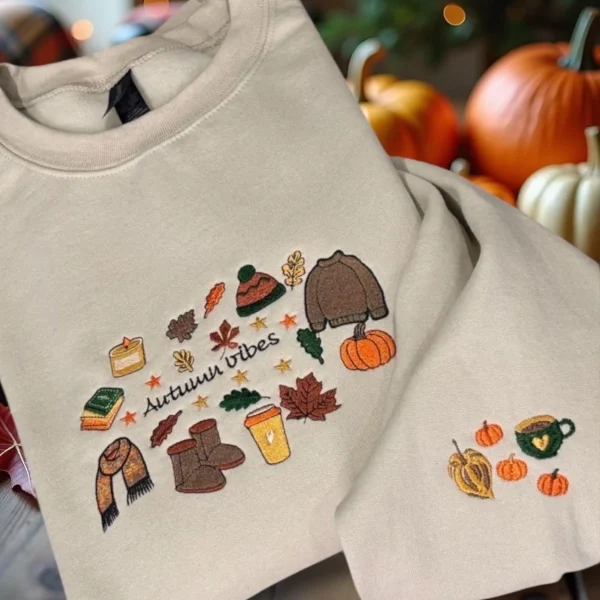 Embroidered Autumn Sweatshirt: Cozy Fall Vibes Jumper - Image 4