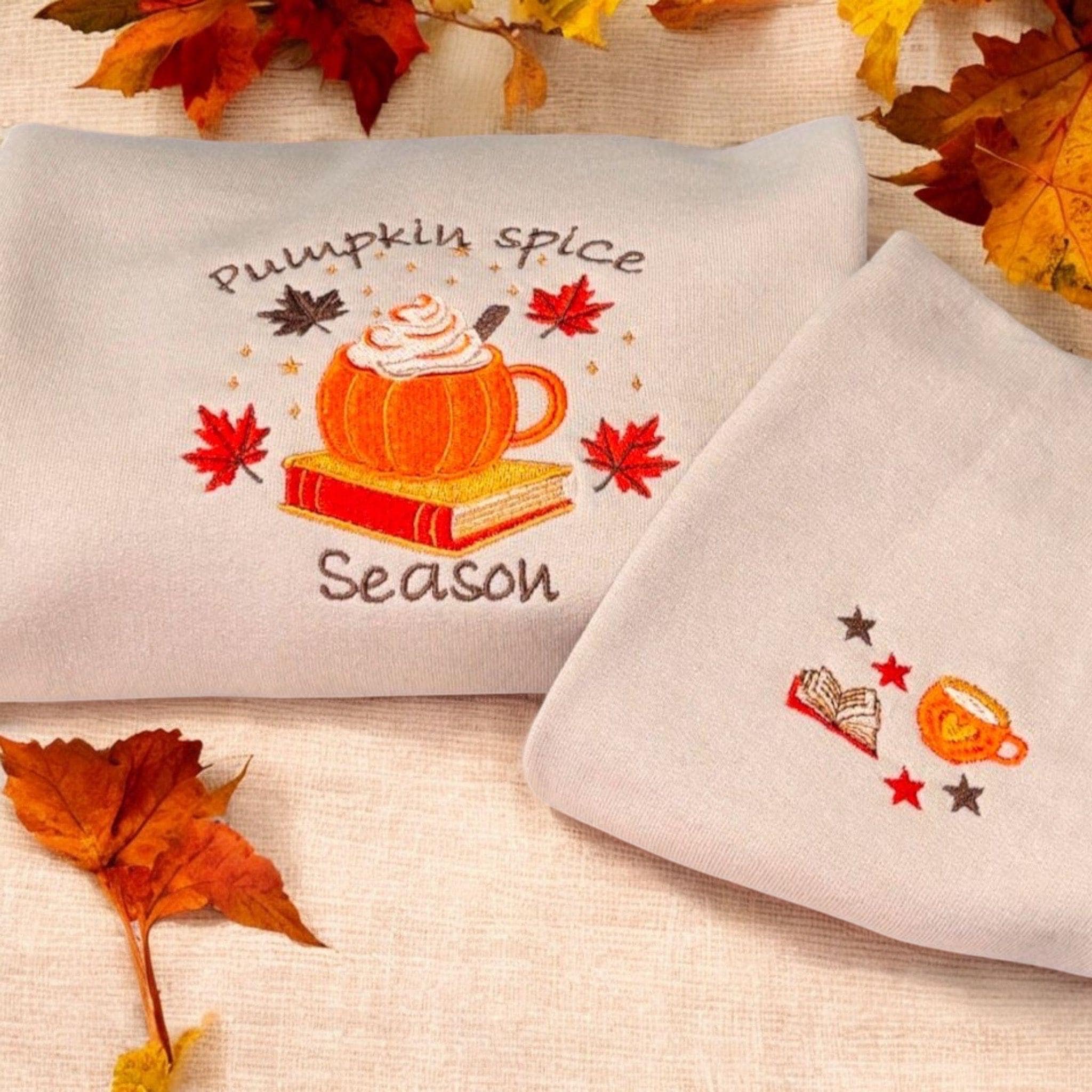 Embroidered Pumpkin Spice Sweatshirt: Autumn Leaves Season Jumper - Image 6