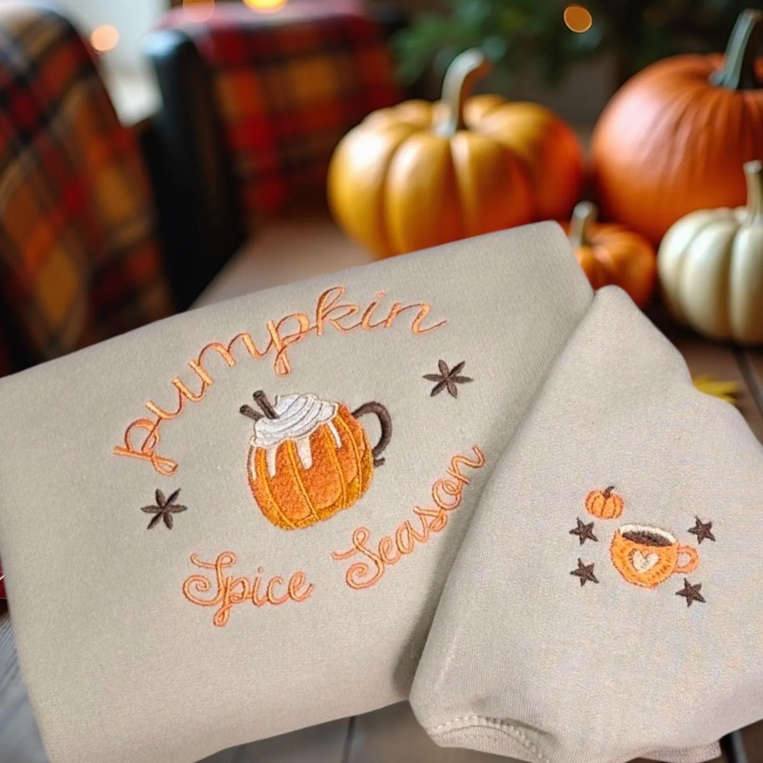 Embroidered Pumpkin Spice Sweatshirt: Autumn Leaves Season Jumper - Image 5
