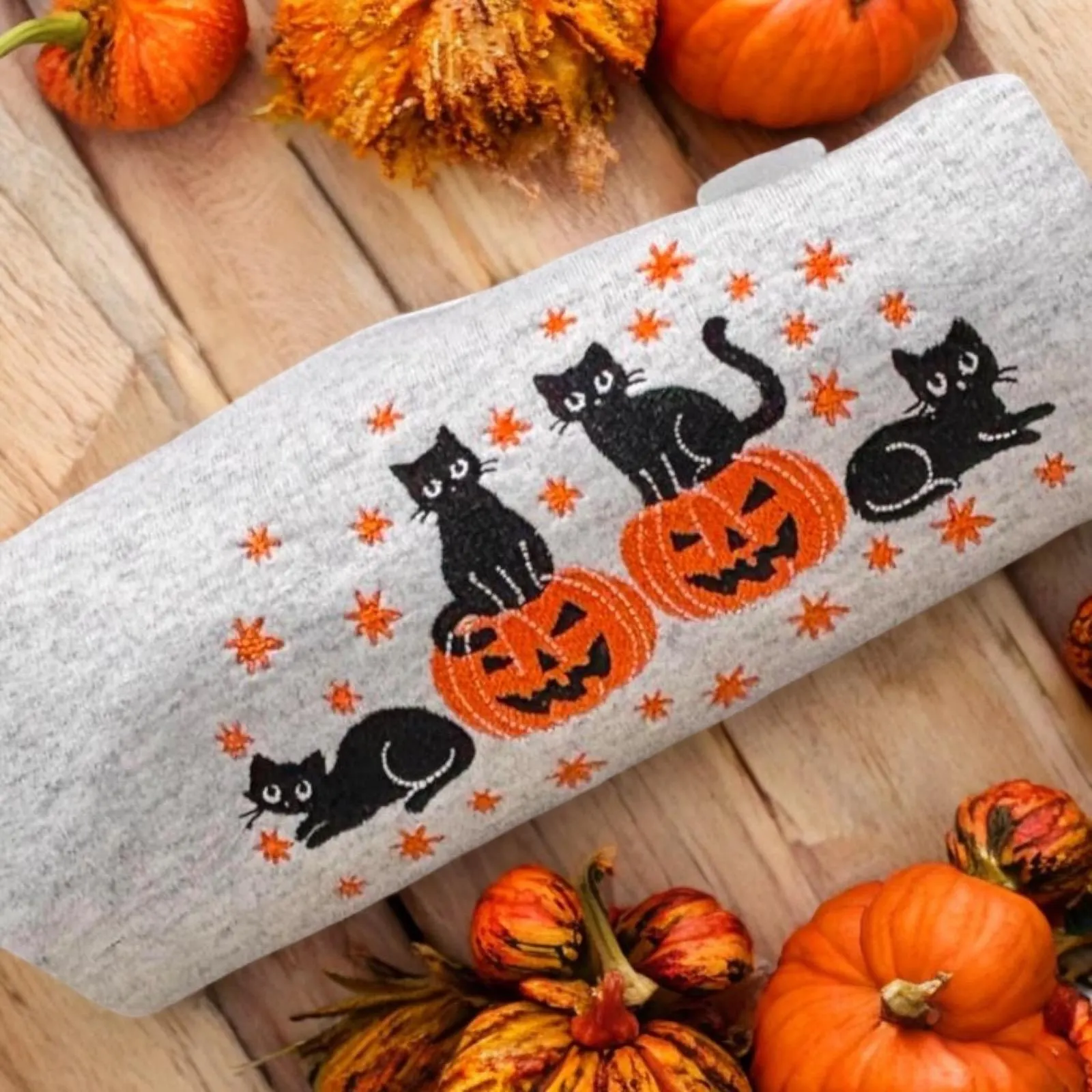 Halloween cats and pumpkins embroidered sweatshirt or hoodie. - Image 3