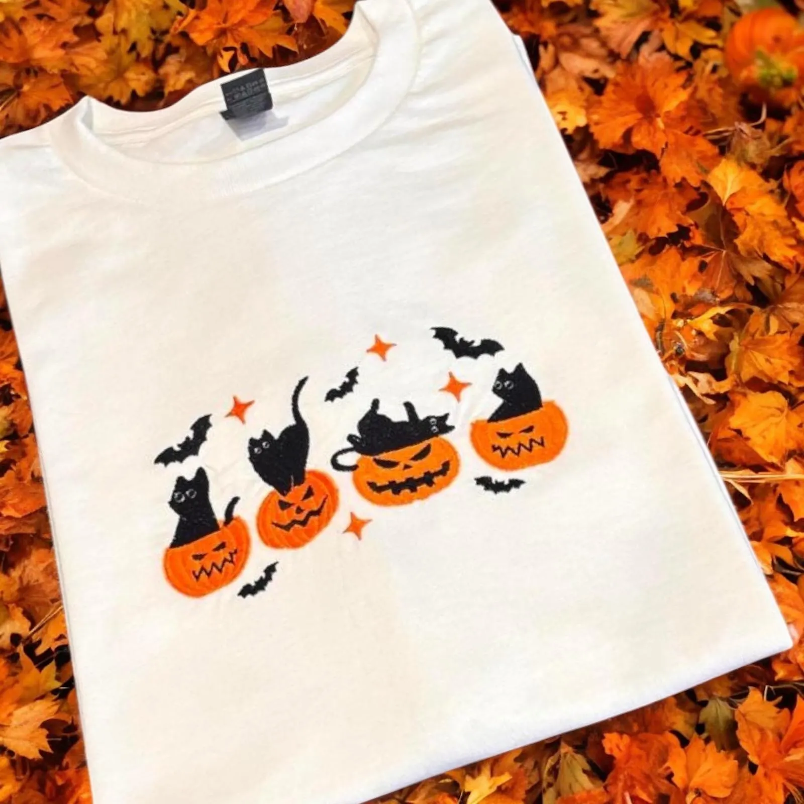 Embroidered Cats in Pumpkins Sweatshirt or Hoodie: Halloween Cat Lover Gift