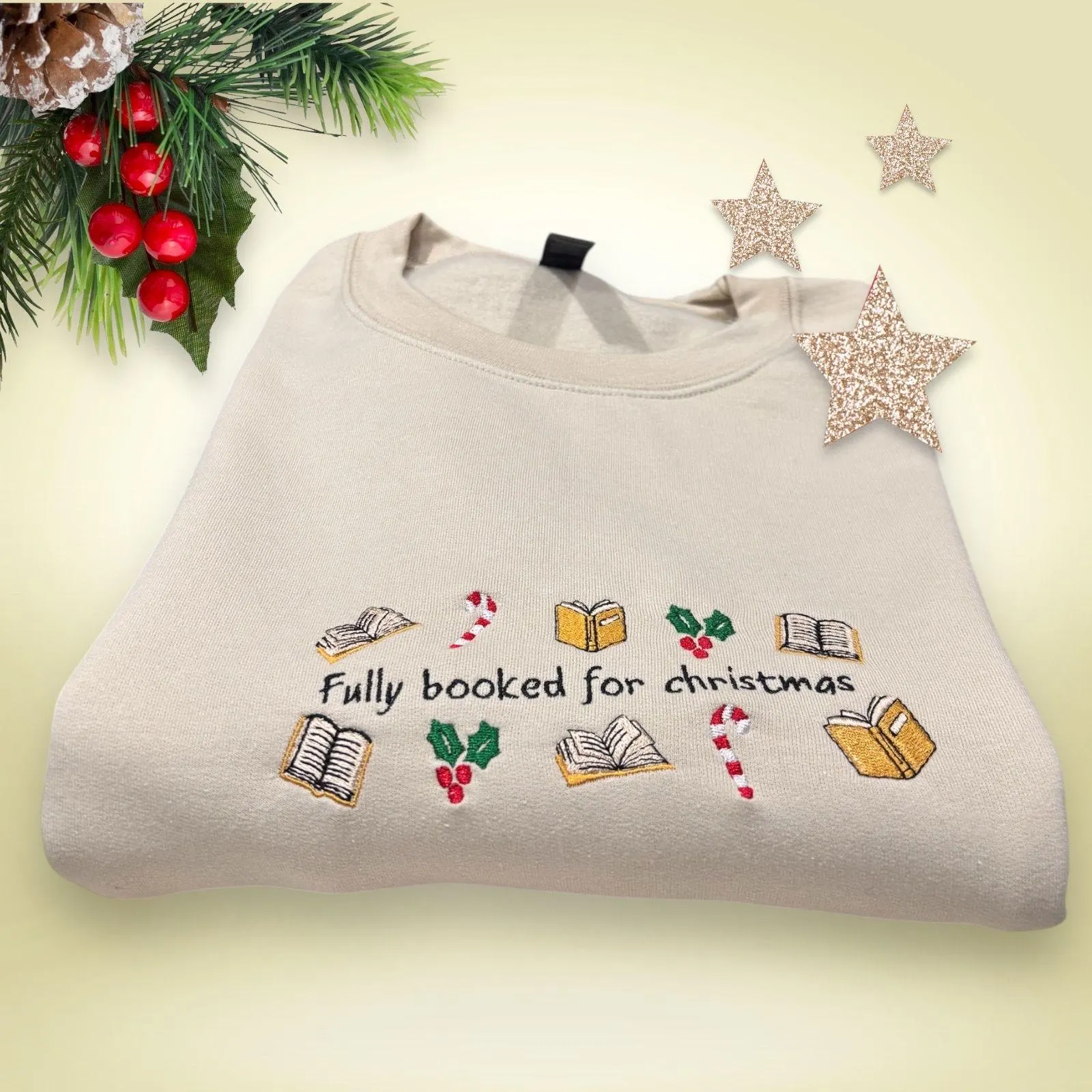 Fully Booked For Christmas, Embroidered Sweatshirt Or Hoodie. Reading hoodie, Bookish Christmas Gift. - Image 3