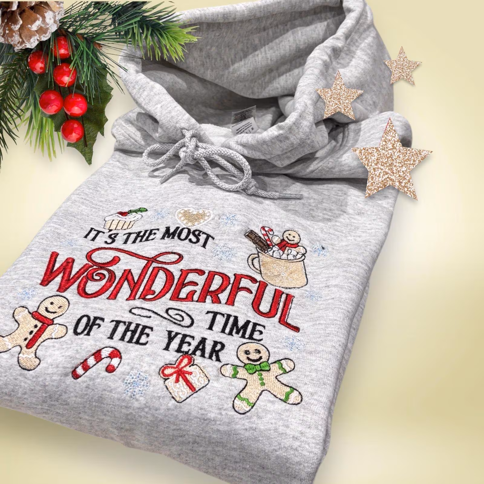 Embroidered Christmas Sweatshirt: Gingerbread Man Festive Jumper