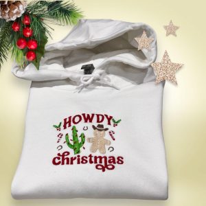 Embroidered Cowboy Gingerbread Man Sweatshirt: Western Christmas Jumper