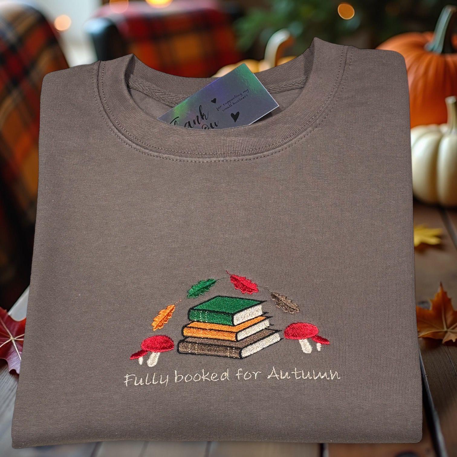 Embroidered Fully Booked For Autumn/Fall Sweatshirt: Cosy Crew Neck Jumper - Image 3