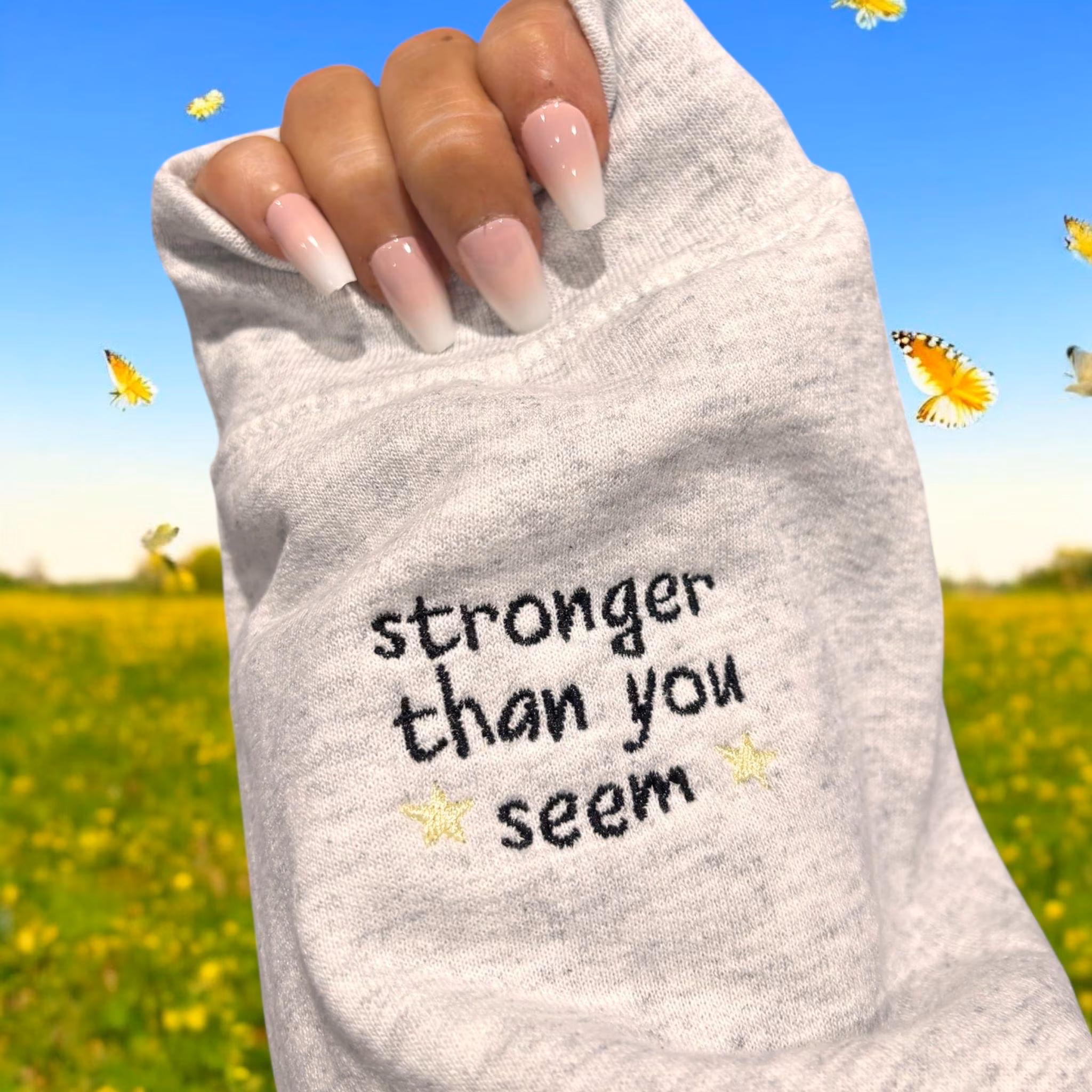 Embroidered Bear Sweatshirt: Braver Stronger Smarter, Positive Mind Gift - Image 5